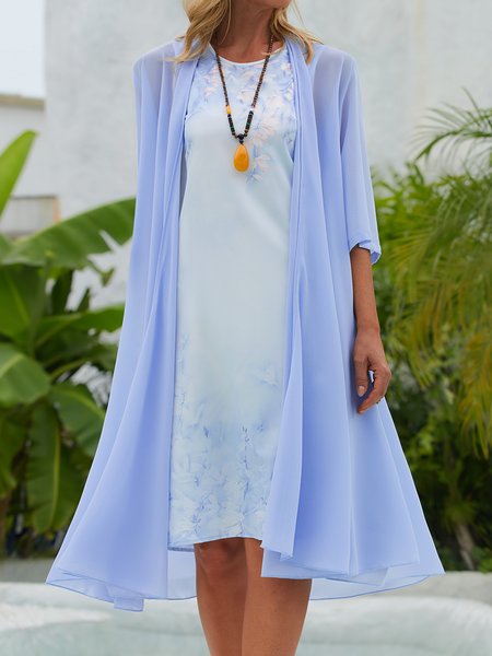 

Elegant Floral Round Neck Casual 3/4 Sleeve Two-piece Mini Dresses, Blue, Dresses