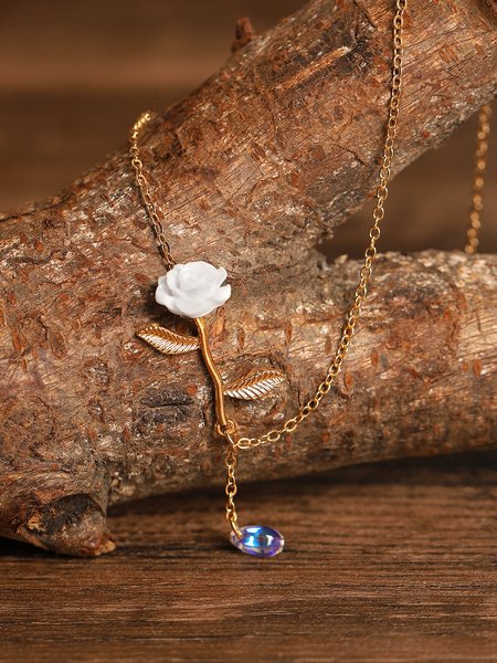 

JFN Vintage Rose Water Drop Pendant Necklace, Golden, Necklaces