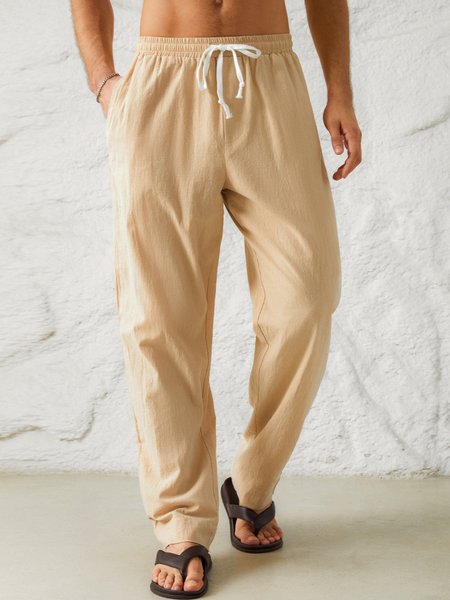 

Cotton And linen Style American Casual Basic Wild linen Trousers, As picture, Men's pants