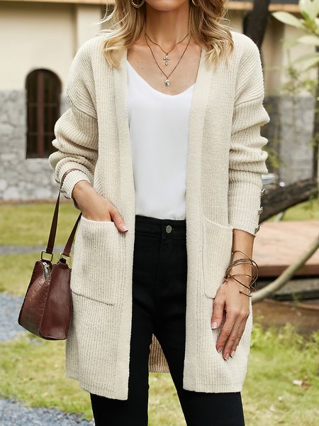 

Casual Wool/Knitting Plain Sweater Coat, Khaki, Cardigans