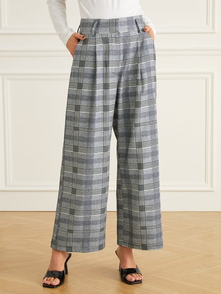 

Regular Fit Plaid Fashion High Waist Pants, Gray, Pants