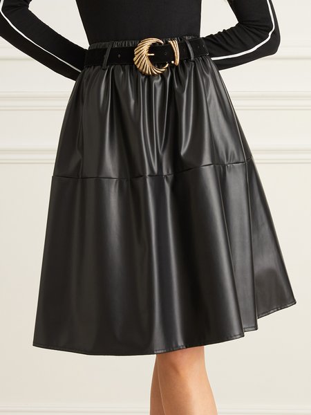 

Daily Regular Fit Plain Pu Regular Fit Skirt, Black, Skirts