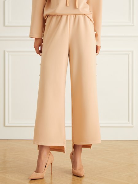 

Casual Plain Casual Mid Waist Ankle Pants, Khaki, Pants