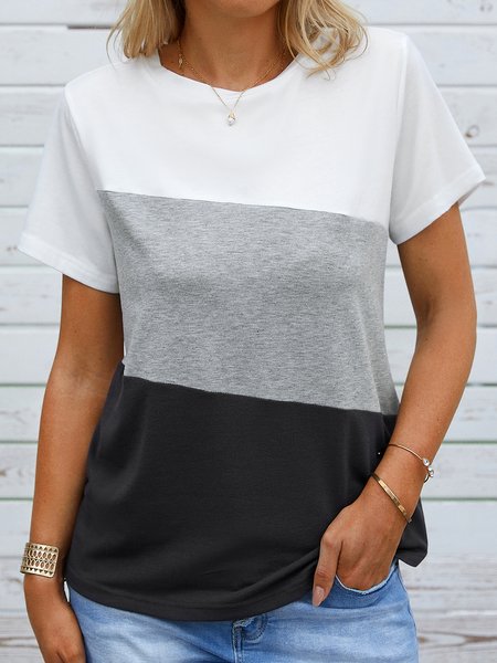 

Casual Color Block Regular Fit Short Sleeve T-Shirt, Multicolor, T-Shirts
