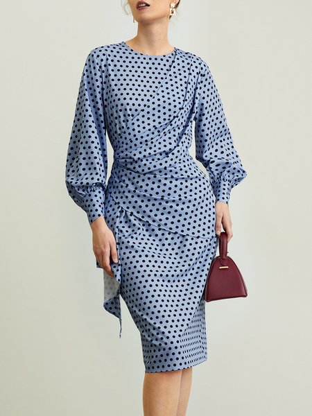 

Elegant Polka Dots Crew Neck knee length dress, Blue, Dresses