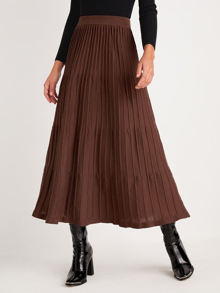 

Elegant Pleated Plain Sweater Skirt, Coffee, Skirts