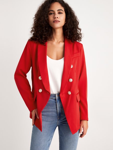 

Simple Long Sleeve Lapel Collar Blazer, Red, Outerwear