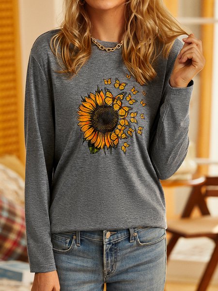 

Sunflower Long sleeve Crew Neck T-Shirt, Gray, T-shirts