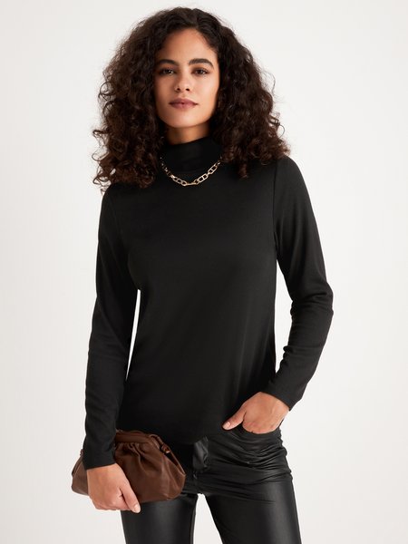 

Daily Turtleneck Plain Long Sleeve Simple Basic Top, Black, Tops