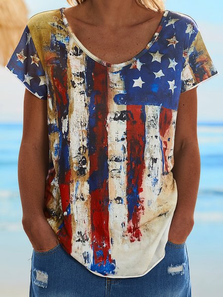 

Flag Casual Loosen Short Sleeve T-Shirt, Multicolor, T-Shirts