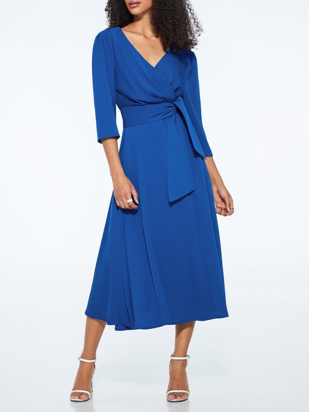 

Summer X-Line No Elasticity V neck Plain Elegant Daily Dresses, Blue, Dresses