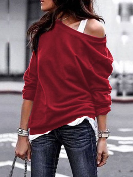 

Long Sleeve Solid Casual T-shirt, Wine red, Auto-clearance