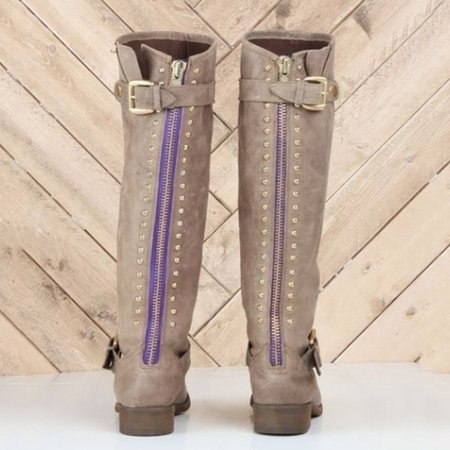 

Women Fashion Leather Zips Jackboots Heel Boot Shoes, Khaki, Boots