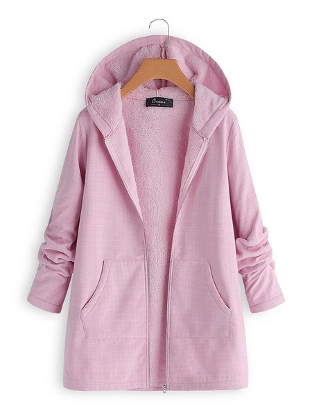 

Wine Red Hoodie Zipper Solid Casual Coats, Pink, Coats