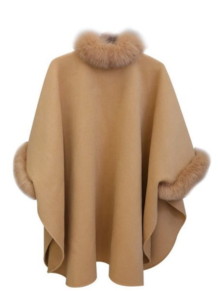

Faux Fur Collar Cape Sleeve Winter Coat, Black, Coats