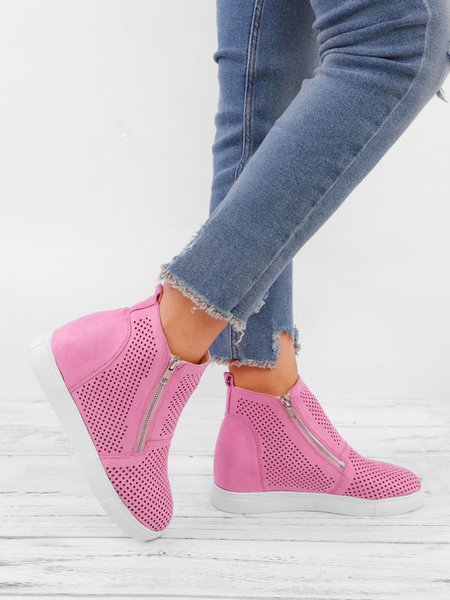 

Breathable Hollow-out Wedges Sneakers Zipper Casual Wedge Heel Boots, Pink, Auto-Clearance
