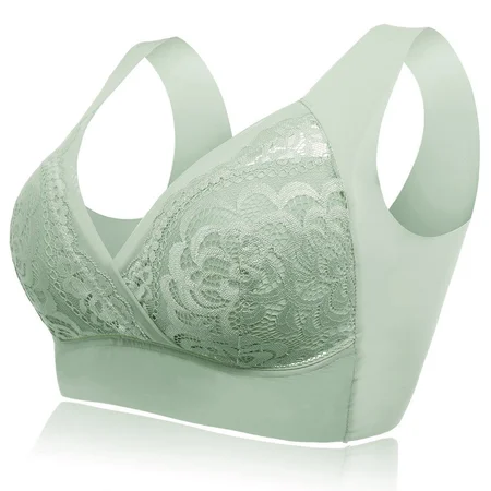 

Deep Plunge Embroidered Full Cup Wireless Bra, Green, Bras