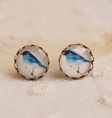 

Sweet Glass Bronze Bird Earring Stud, 1#, Earrings