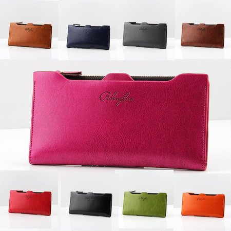 JFN Women Oil Leather Ultrathin PU Leather Purse Wallet, Rose red, Wallets