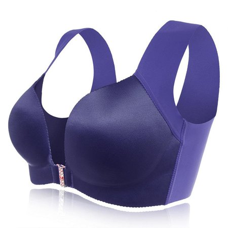 

Angelvic Wireless Seamless Front Closure No Padding Gather Wide Strap Bras (US B/C/D Cup), Dark blue, Auto-Clearance