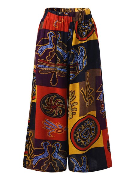 

Wide Leg Vintage Hight Rise Tribal Long Pants, Orange, Pants