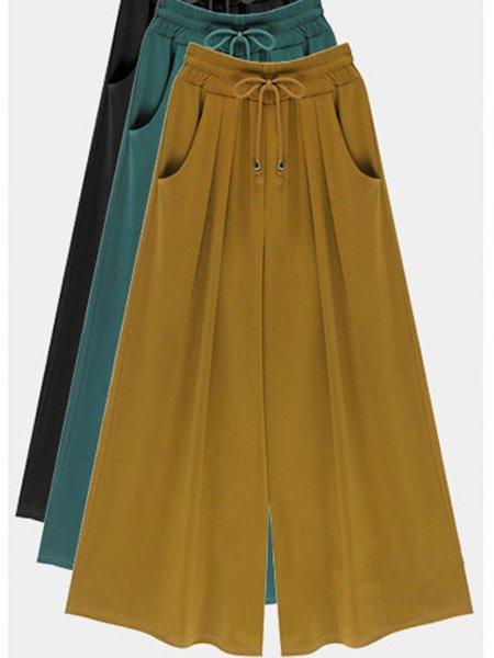 

Plus Size Casual Solid Solid Pockets Pants, Mustard, Pants