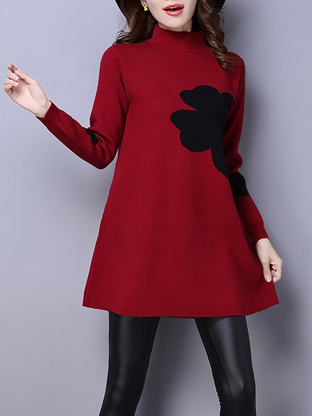 

Long Sleeve Shift Basic Sweater Dresses, Burgundy, Sweater Dresses