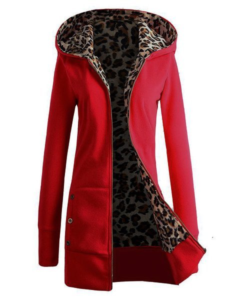 

Zipper Leopard Print Casual Hoodie Coat, Deep gray, Coats