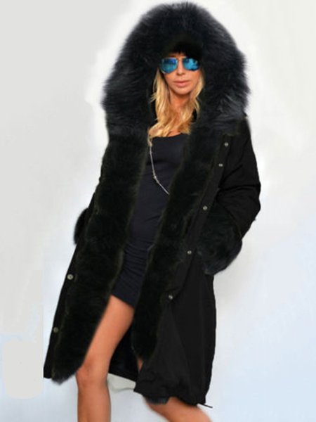 

Warm Faux Fur Casual Hooded Coat, Black, Outerwear