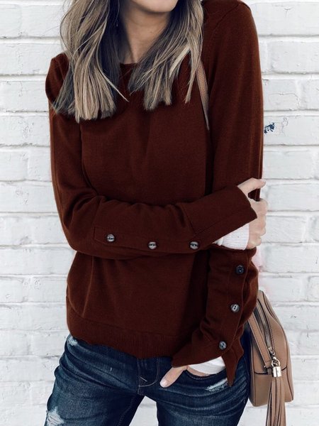 

Elegant Solid Long Sleeve T-Shirts, Wine red, Auto-Clearance
