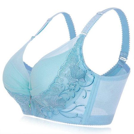 

Nooncat Embroidery Adjustable Gather Push Up Soft Breathable Bra, Blue, Bras