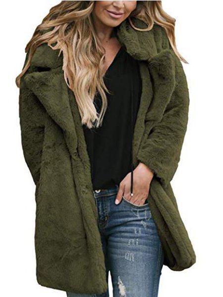 

Winter Warm Fuzzy Lapel Collar Pocket Coat, Army green, Outerwear