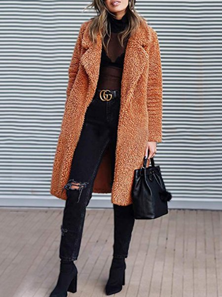 

Casual Shawl Collar Shift Coat, Brown, Trench Coats