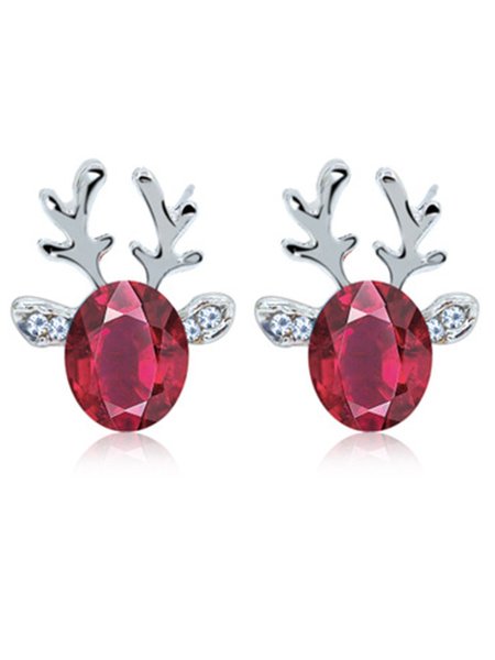 

Women Crystal Gem Antler Earrings Fashion Christmas Gift Elk Earrings, Deep red, Jewelry