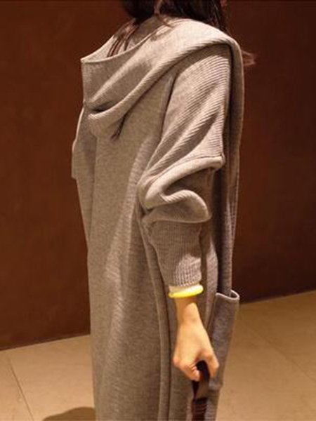 

Knitted Casual Batwing Solid Hoodie Cardigan, Gray, Cardigans