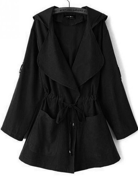 

Women's Hooded Turndown Collar Coat, Wine red, Outerwear