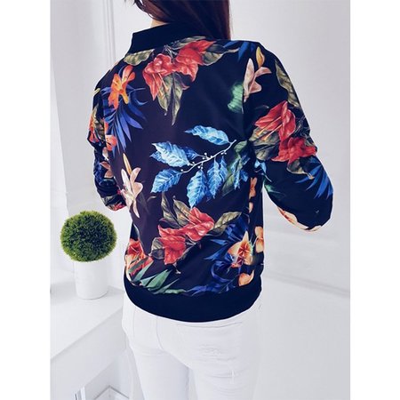 

Women Lapel Cotton Long Sleeve Floral Coat, Navyblue, Coats & Jackets