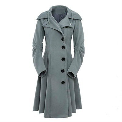

Women Vintage Long Sleeve Solid Warm Coat, Grey, Trench Coats