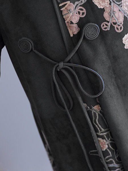 

Floral Printed Turtleneck Long Sleeve Dress, Deep gray, Dresses