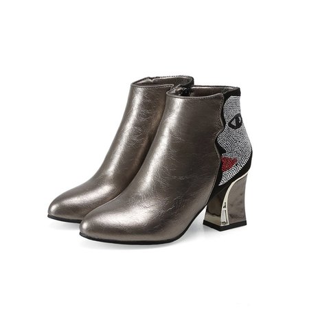 

Date Spring/fall Chunky Heel Boots, Gunmetal, Boots