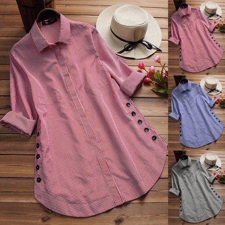

Vintage Solid Color Lapel Side Buttoned Long Sleeve Shirt Collar Blouse & T-Shirt, Blue, Auto-Clearance