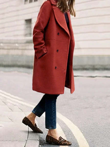

Classic Solid Color Double Buttoned Coat, Rust, Trench Coats