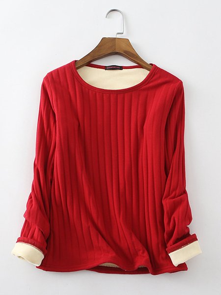 

Velvet Cotton Long Sleeve Paneled Crew Neck Winter T-Shirts Tops, Wine red, Auto-clearance