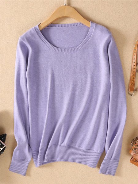

Knitted Long Sleeve Casual Sweaters, Light purple, Sweaters
