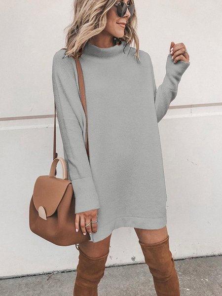 

Knitted Long Sleeve Solid Casual T-Shirts, Gray, T-Shirts