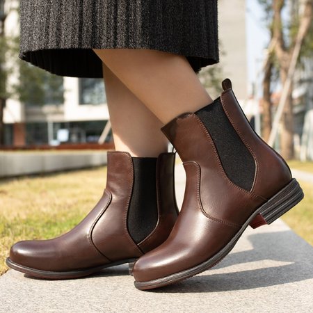 

Women's Vintage Low Heel Plus Size Ankle Booties Slip-on Short Chelsea Boots, Wine red, Auto-Clearance