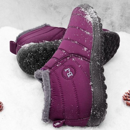 

Women's Warm Fur Lined Ankle Slip-On Winter Snow Boots, Burgundy, Boots