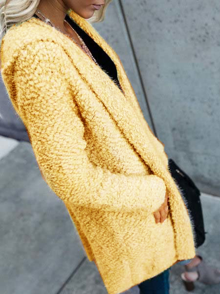 

Solid Cotton Long Sleeve Hoodie Coat, Khaki, Outerwear
