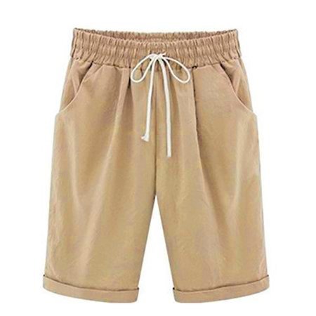 

Women Casual Plus Size Linen & Cotton Bottoms Shorts, Khaki, Shorts
