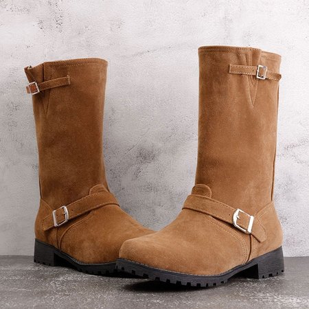 

zolucky All Season Low Heel Daily Adjustable Buckle Boots, Khaki, Boots